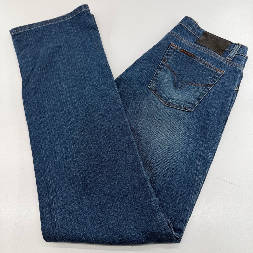 Harley-Davidson Womens Blue Straight Leg Denim Jeans Mid Wash Logo Size 34x32